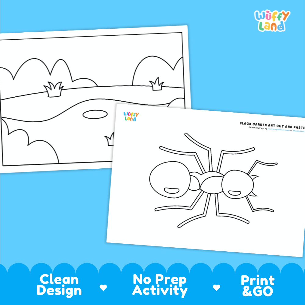Black Garden Ant Cut and Paste Craft and Coloring Pages Activity Worksheets