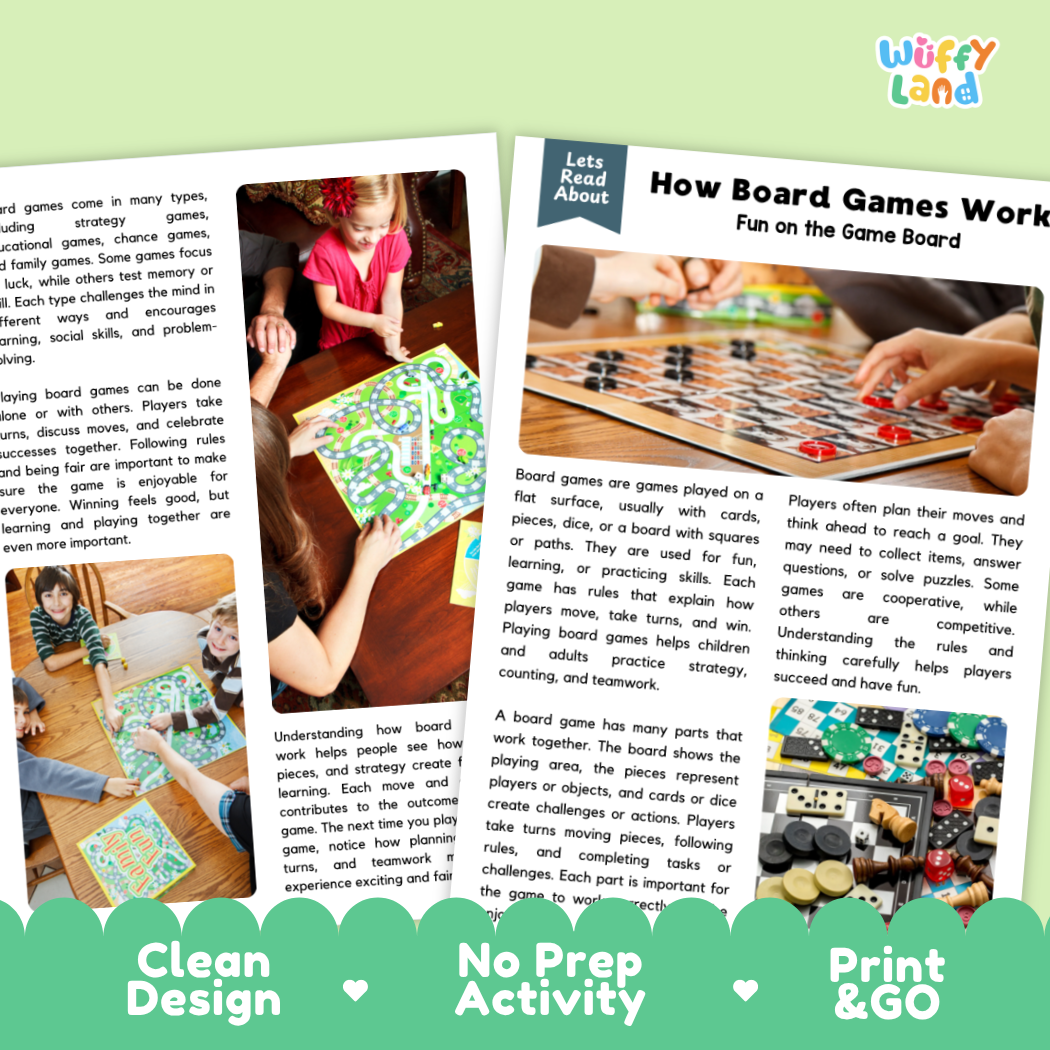 Complete teacher answer key worksheet providing detailed model responses for board game comprehension questions
