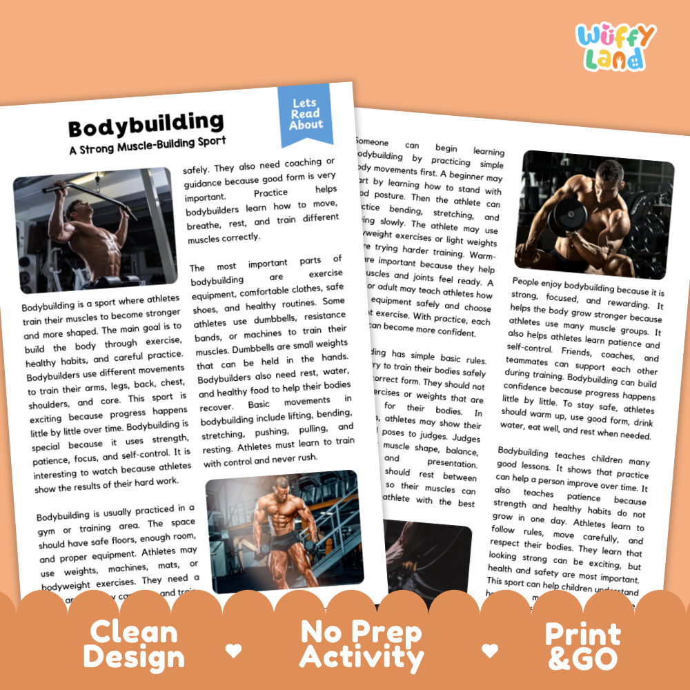 Bodybuilding Sports Reading Passage and Comprehension Questions Worksheets