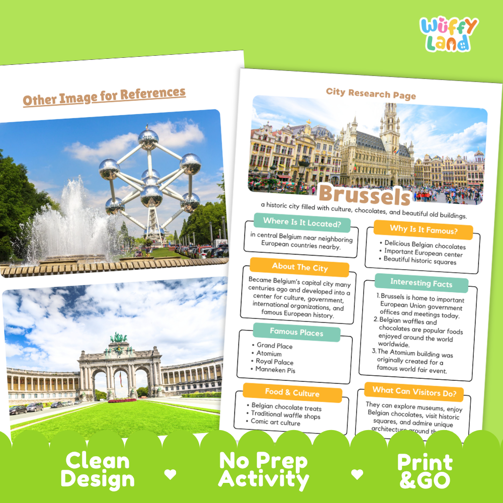 Brussels City Research Page Worksheets and Fact Sheet Activity