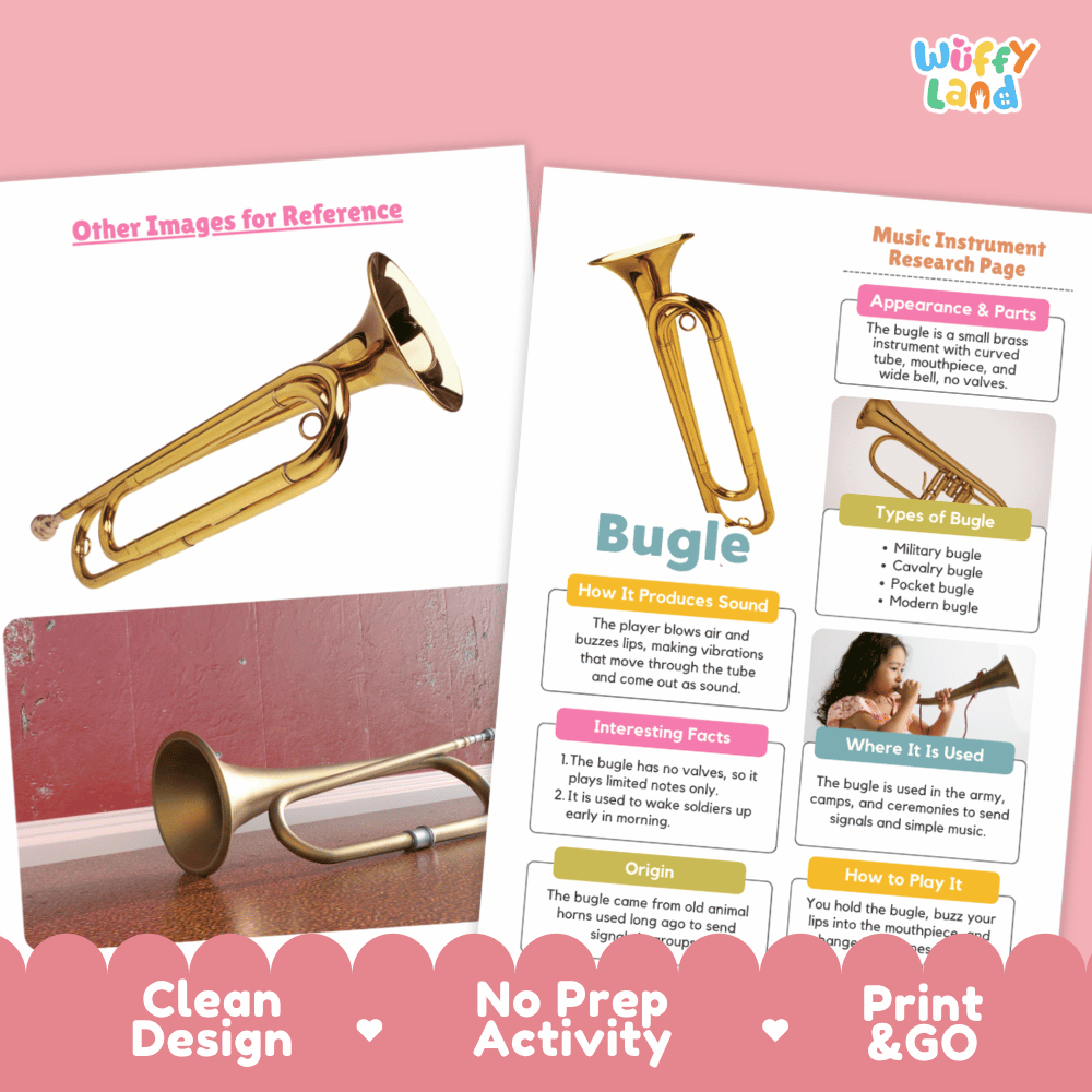 Bugle Music Research Page Worksheets and Fact Sheet