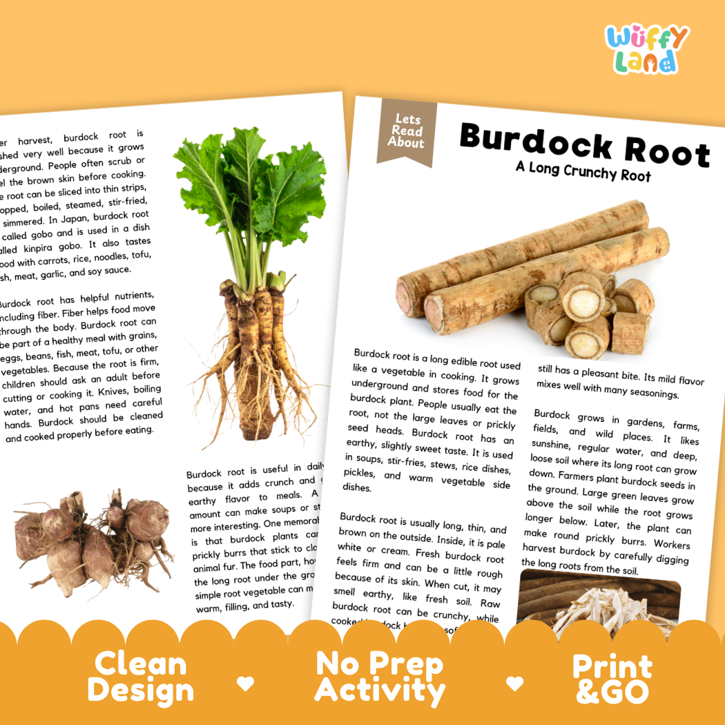 Teacher answer key page showing complete question solutions for burdock root reading comprehension practice