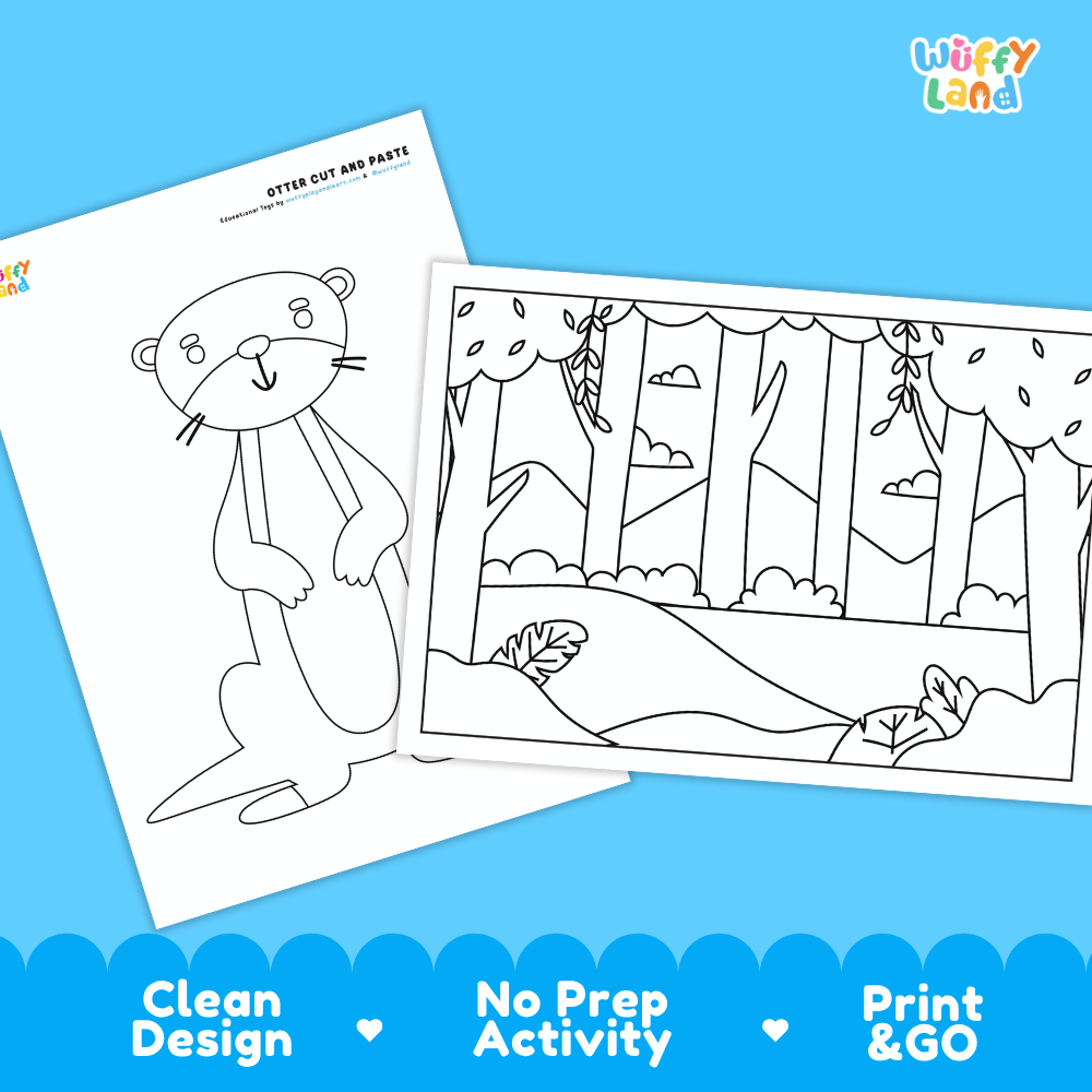 Otter Cut and Paste Craft and Coloring Activity Worksheets