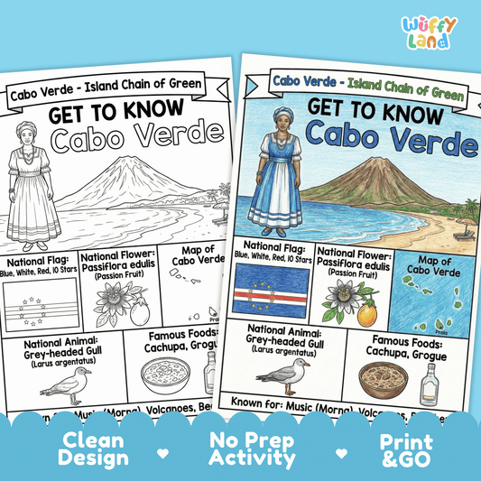 Cabo Verde Country Study Geography Coloring Page Worksheet Activity | Africa