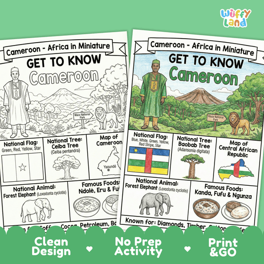 Cameroon Country Study Geography Coloring Page Worksheet Activity | Africa