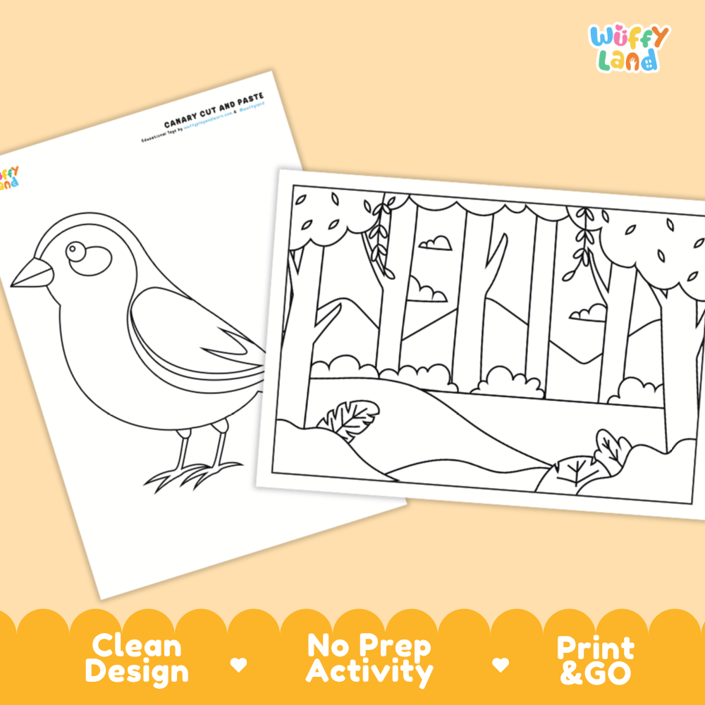 Canary Cut and Paste Craft and Coloring Pages Activity Worksheets