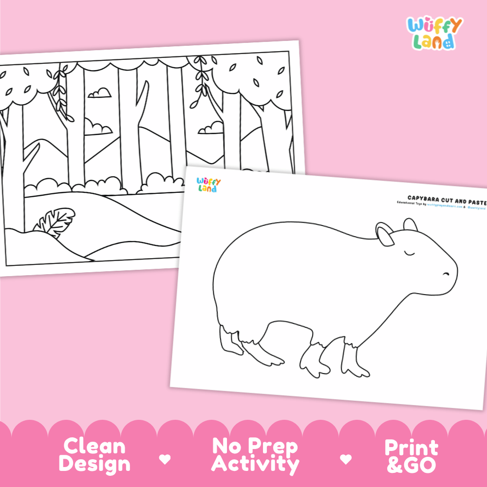 Capybara Cut and Paste Craft and Coloring Pages Activity Worksheets