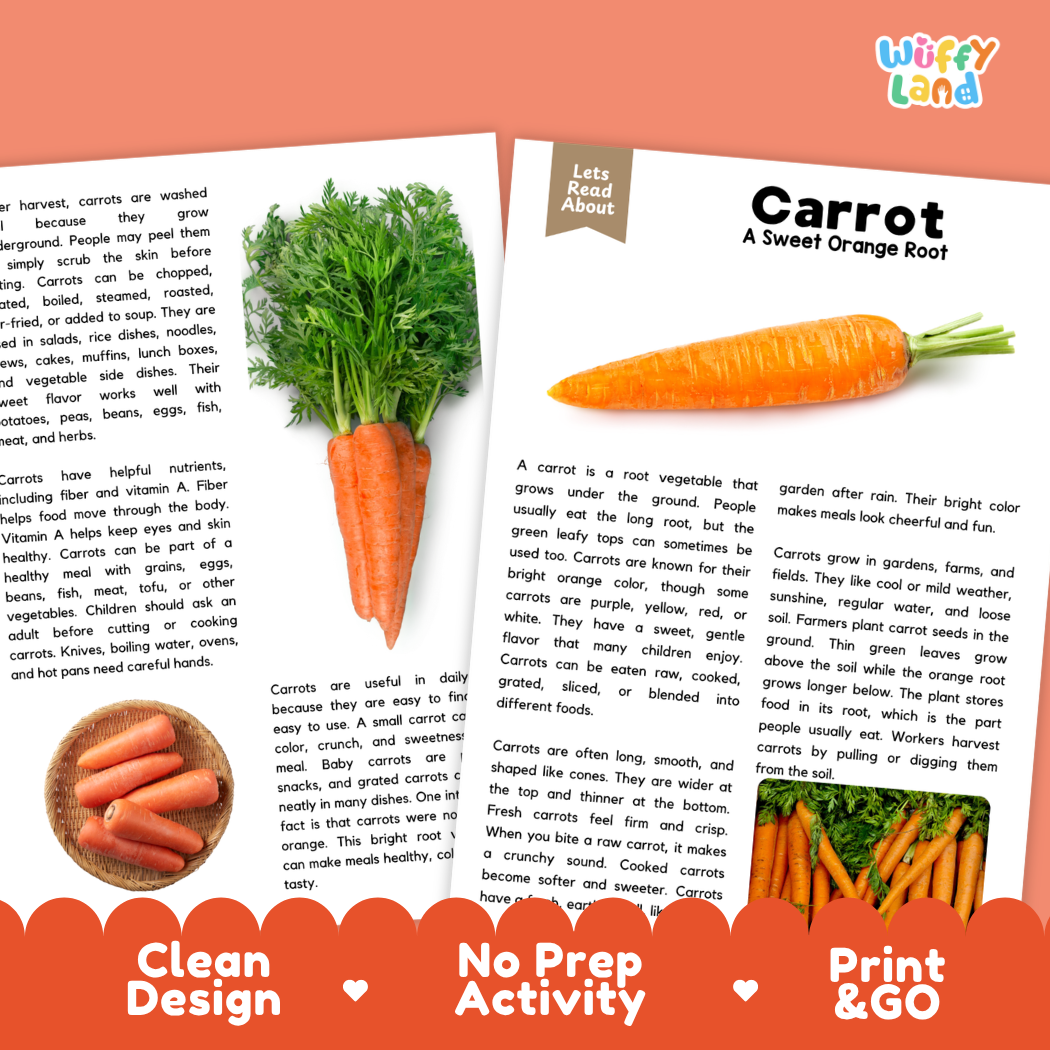 Teacher answer key page showing complete question solutions for carrot reading comprehension practice