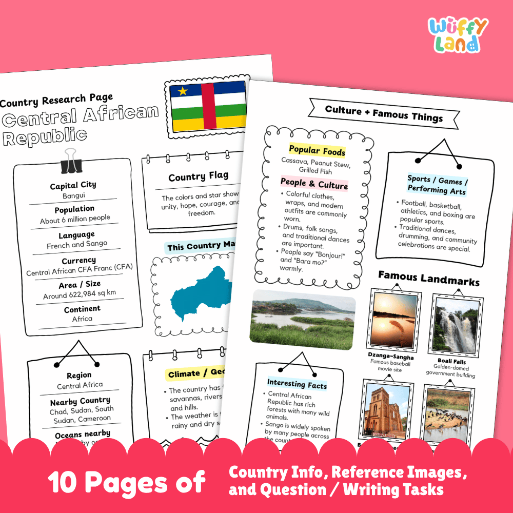 Central African Republic Country Research Project Printable Worksheets and Activities