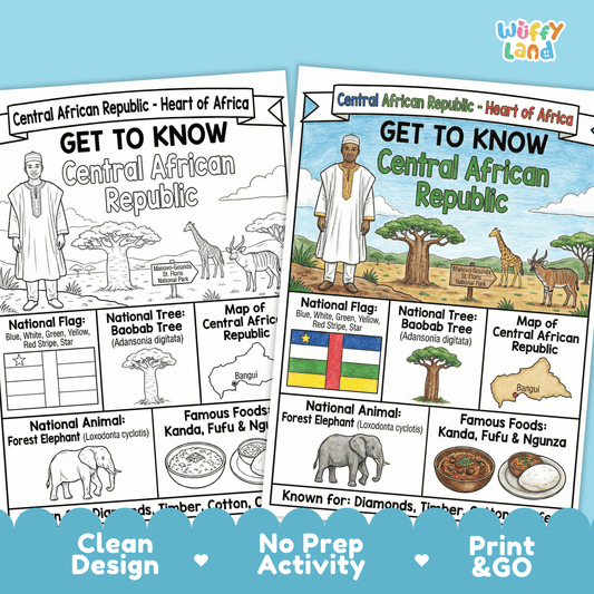 Central African Republic Country Study Geography Coloring Page Worksheet Activity