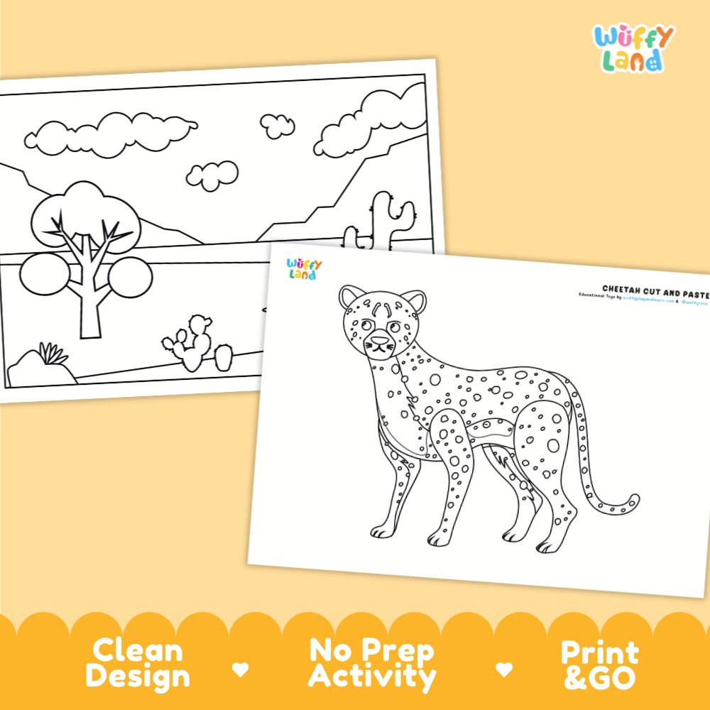 Cheetah Cut and Paste Craft and Coloring Pages Activity Worksheets
