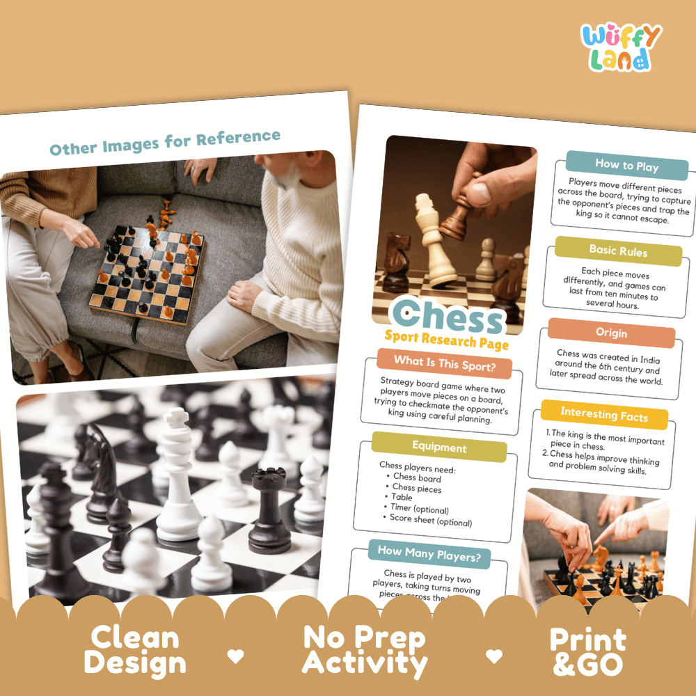 Chess Sport Research Project Worksheets and Fact Sheet