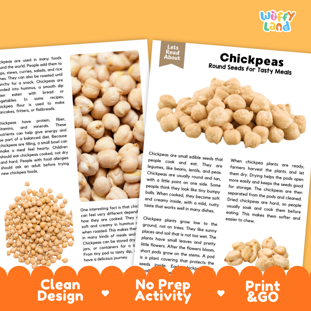 Chickpeas Reading Passage and Comprehension Questions Worksheets with Answer Key