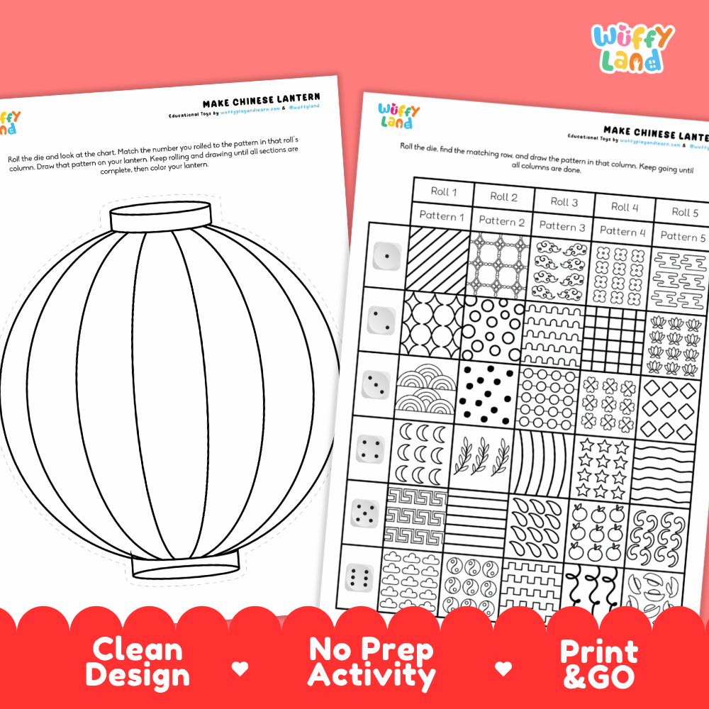Chinese Lantern Roll and Draw Activity - Lunar New Year Art Worksheets