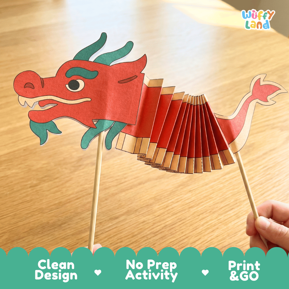 Chinese New Year Craft - Wiggly Dragon Stick Puppet Activity Worksheets