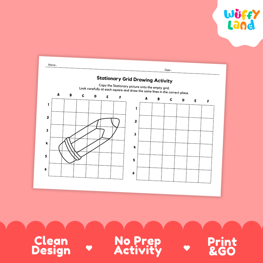 Stationary Grid Drawing Activity Worksheets