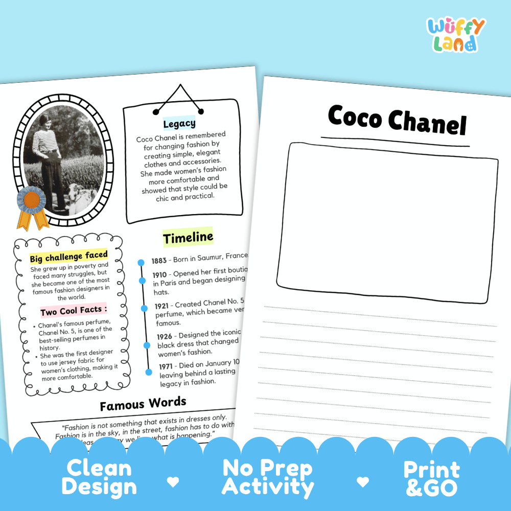 Coco Chanel Famous People Research Page Worksheets and Biography Activity