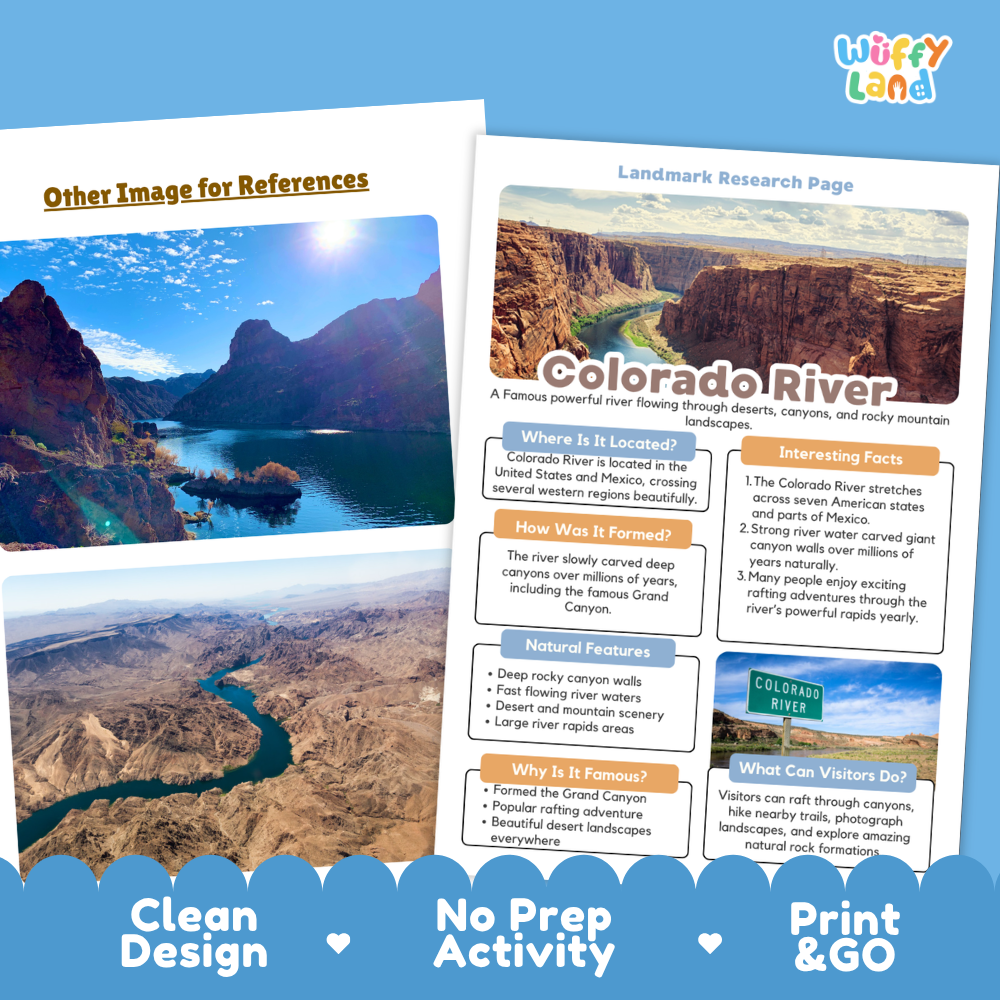 Colorado River Landmark Research Page | World Geography Worksheets and Fact Sheet
