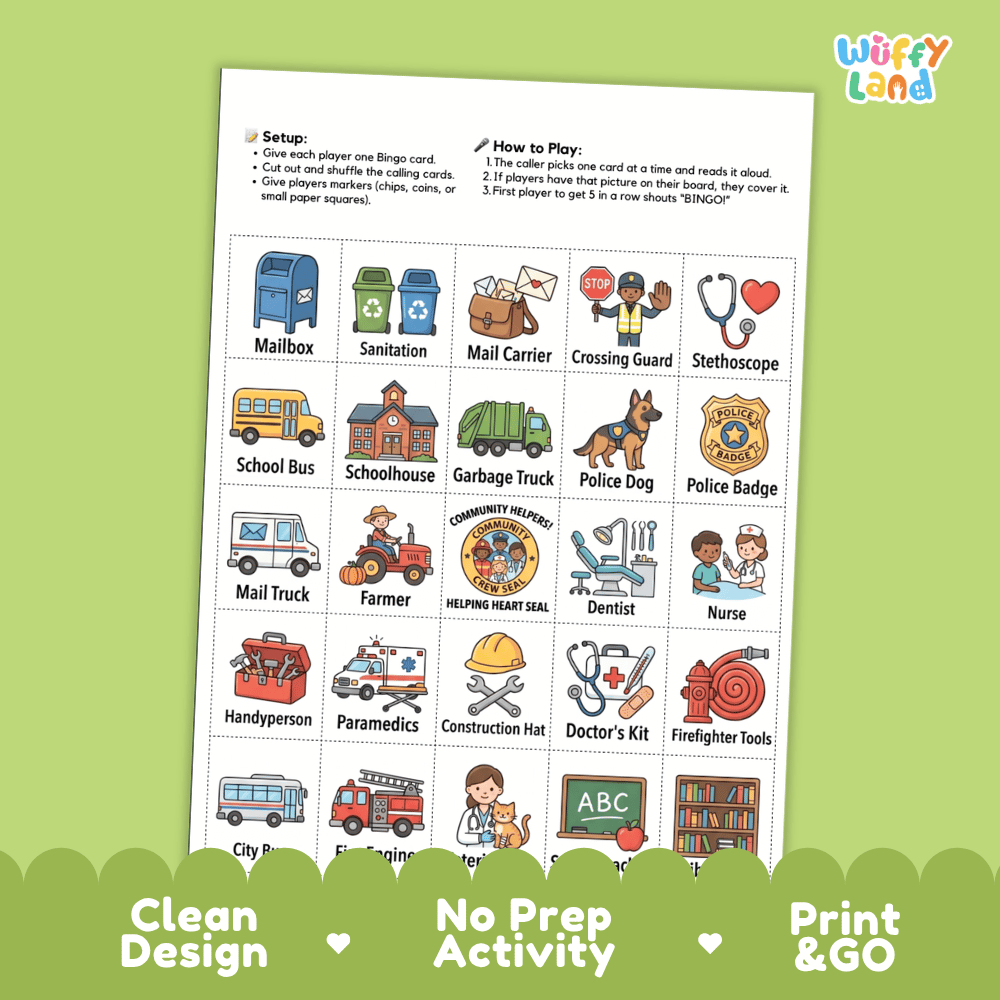 Community Helper Bingo Games Printable Activity