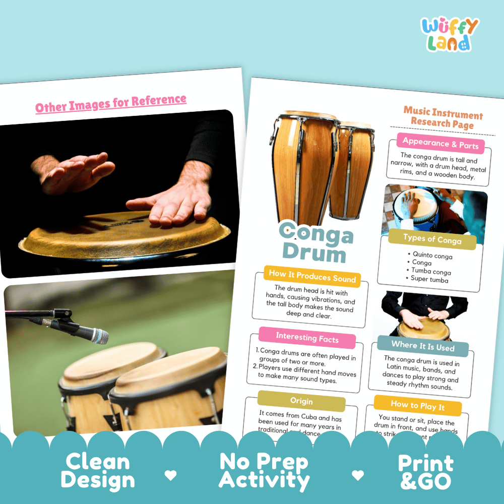 Conga Drum Music Research Page Worksheets and Information Poster
