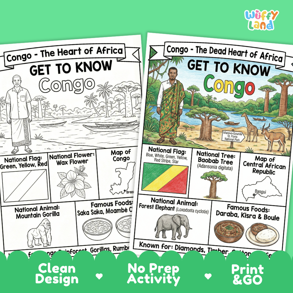 Congo Geography Coloring Poster and Activity Worksheet