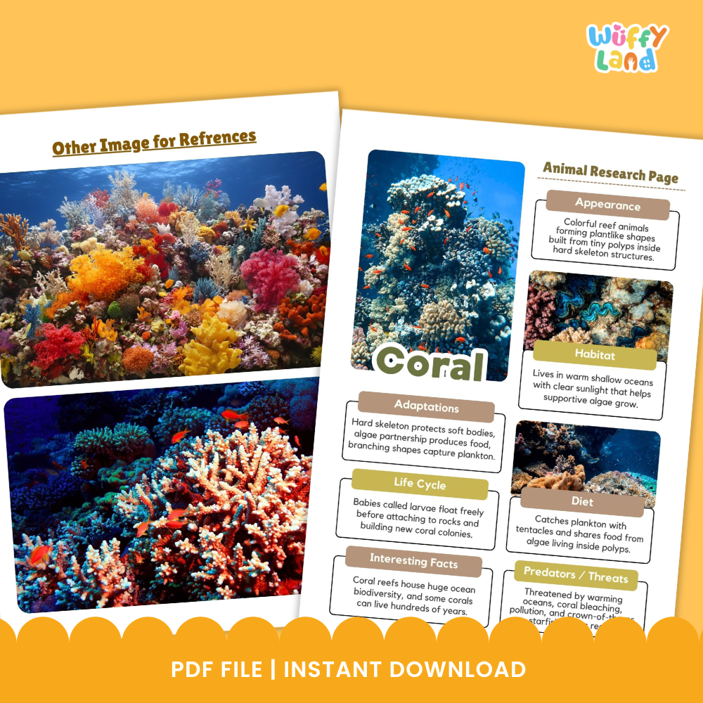 Coral Animal Research Page Printable Worksheets for Early Elementary