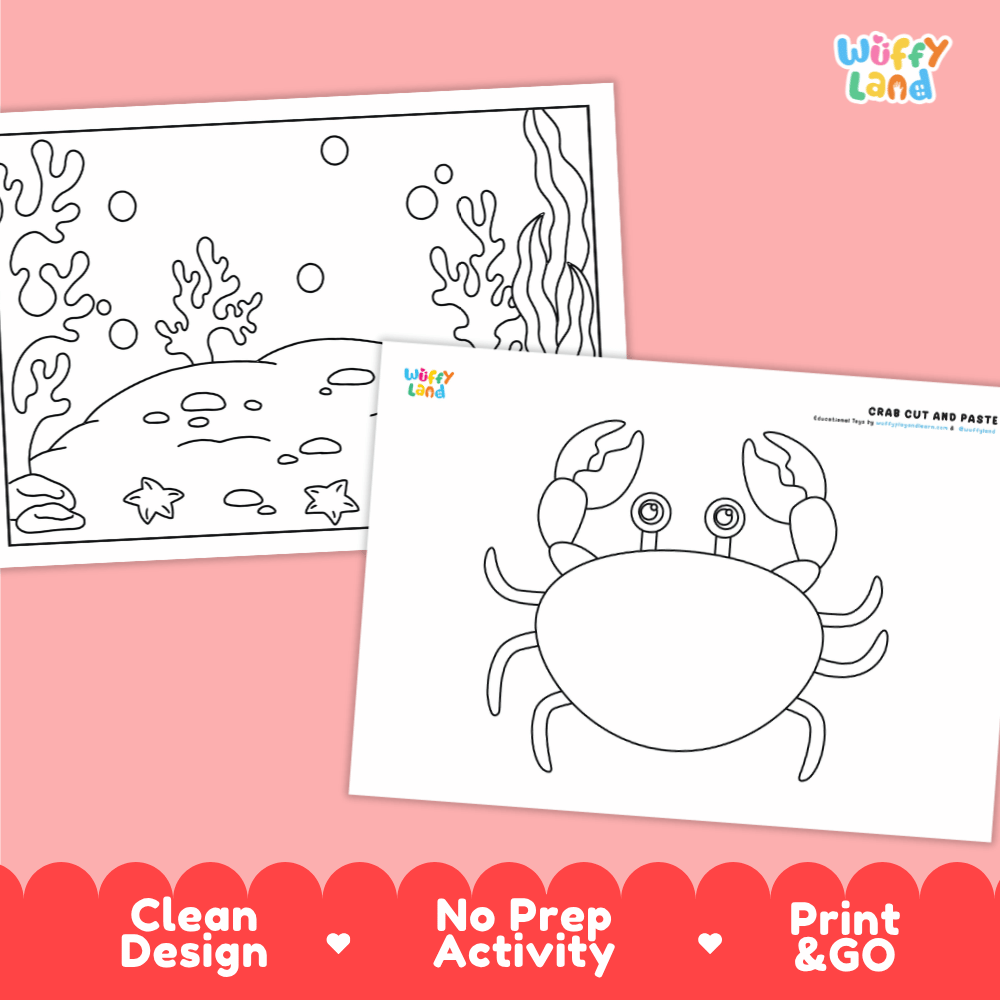 Crab Cut and Paste Craft and Coloring Pages Activity Worksheets