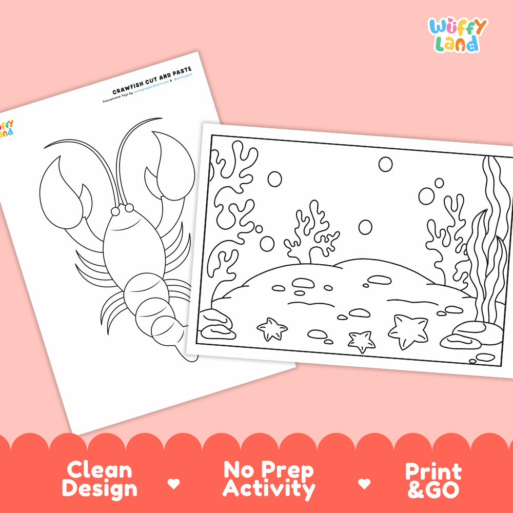 Crawfish Cut and Paste Craft and Coloring Activity Worksheets