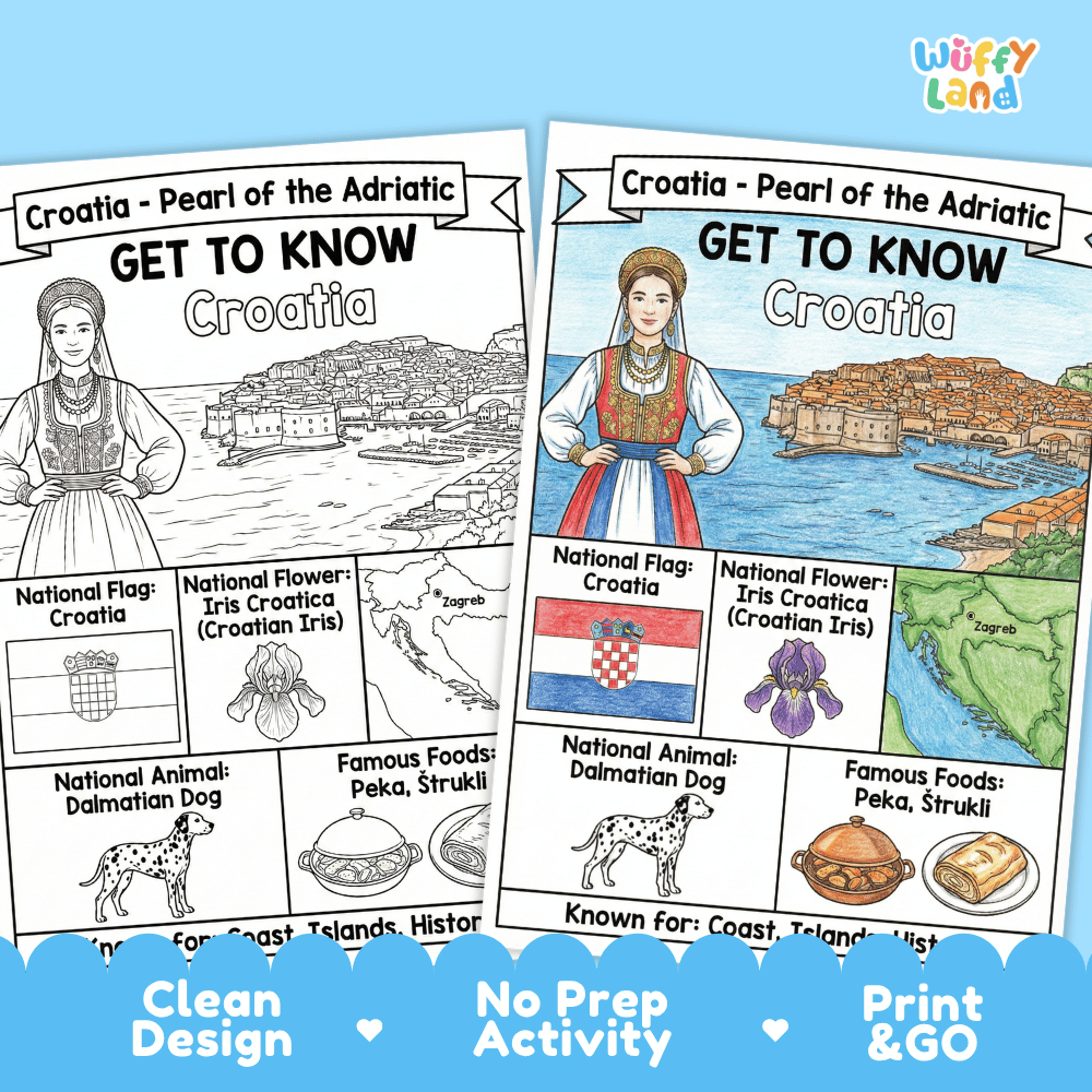 Croatia Geography Coloring Poster | Country Study Research Worksheet Activity