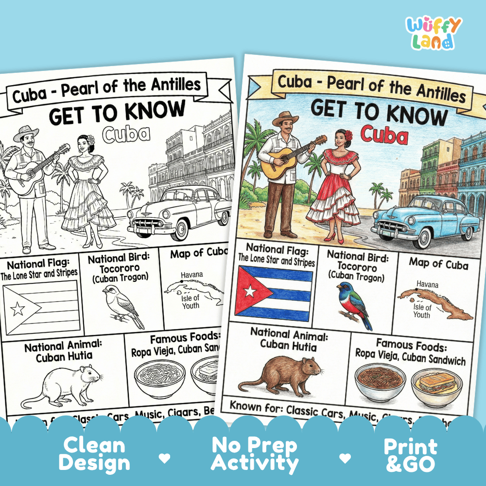 Cuba Geography Coloring Poster and Activity Worksheet
