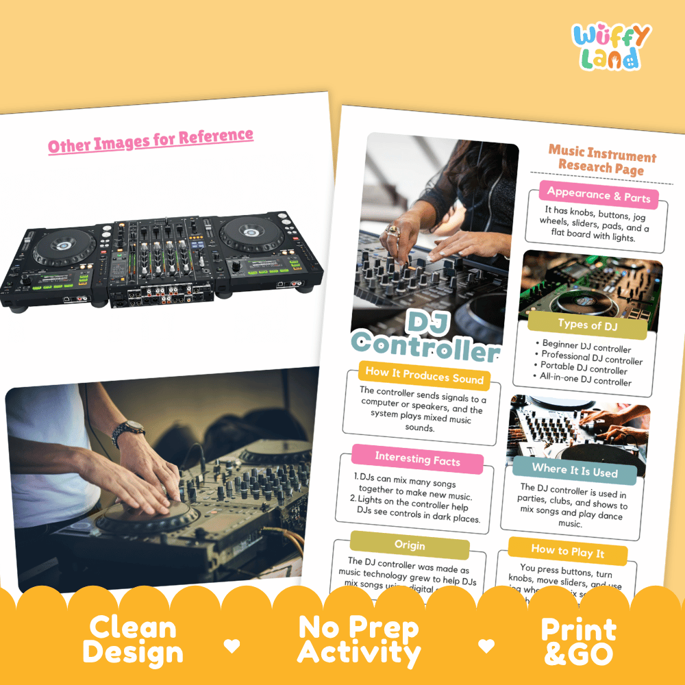 DJ Controller Music Research Page Worksheets and Information Poster