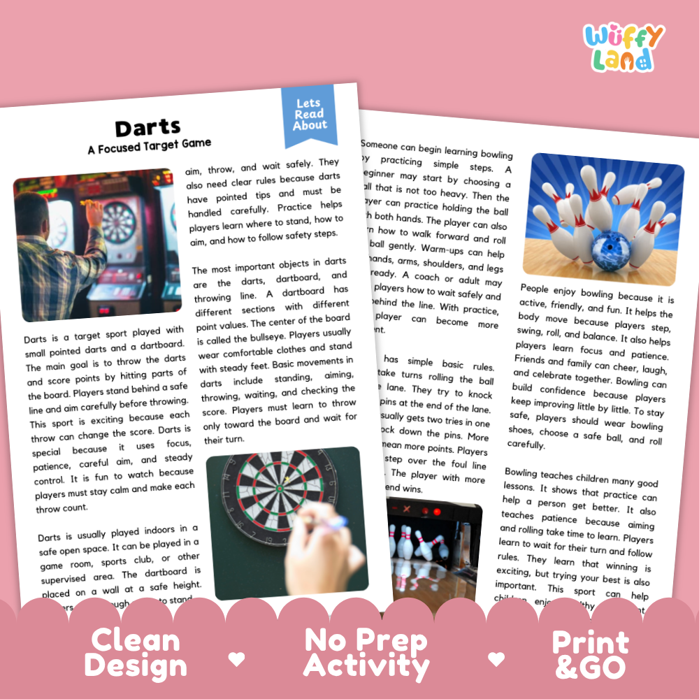 Darts Sports Reading Passages and Comprehension Questions Worksheets