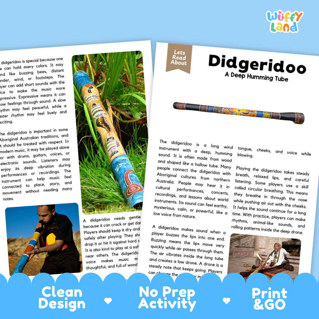 Teacher answer key page showing complete question solutions for Didgeridoo music education reading comprehension practice
