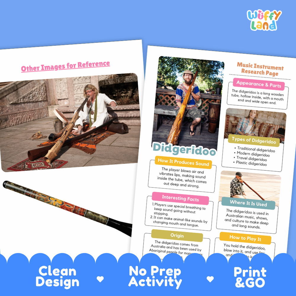 Didgeridoo Music Research Page Worksheets and Information Poster