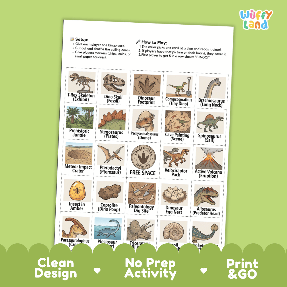 Dinosaur Bingo Games Printable Activity