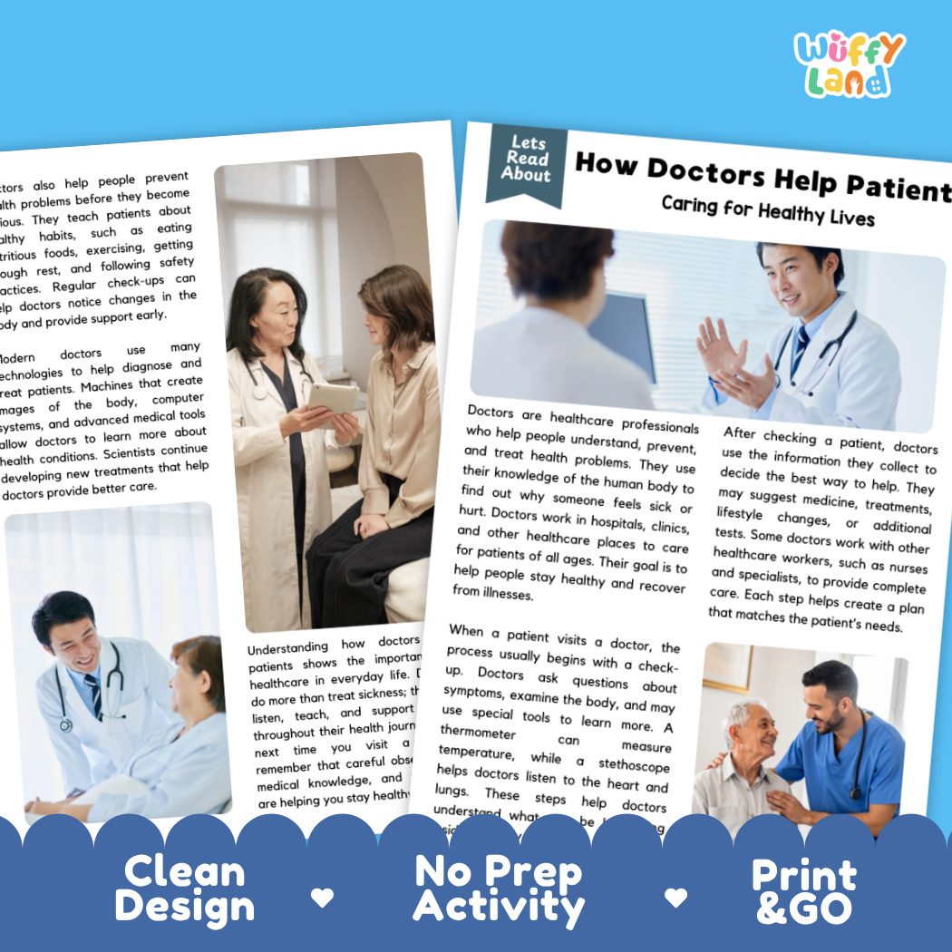 Complete teacher answer key worksheet providing detailed model responses for doctor comprehension questions