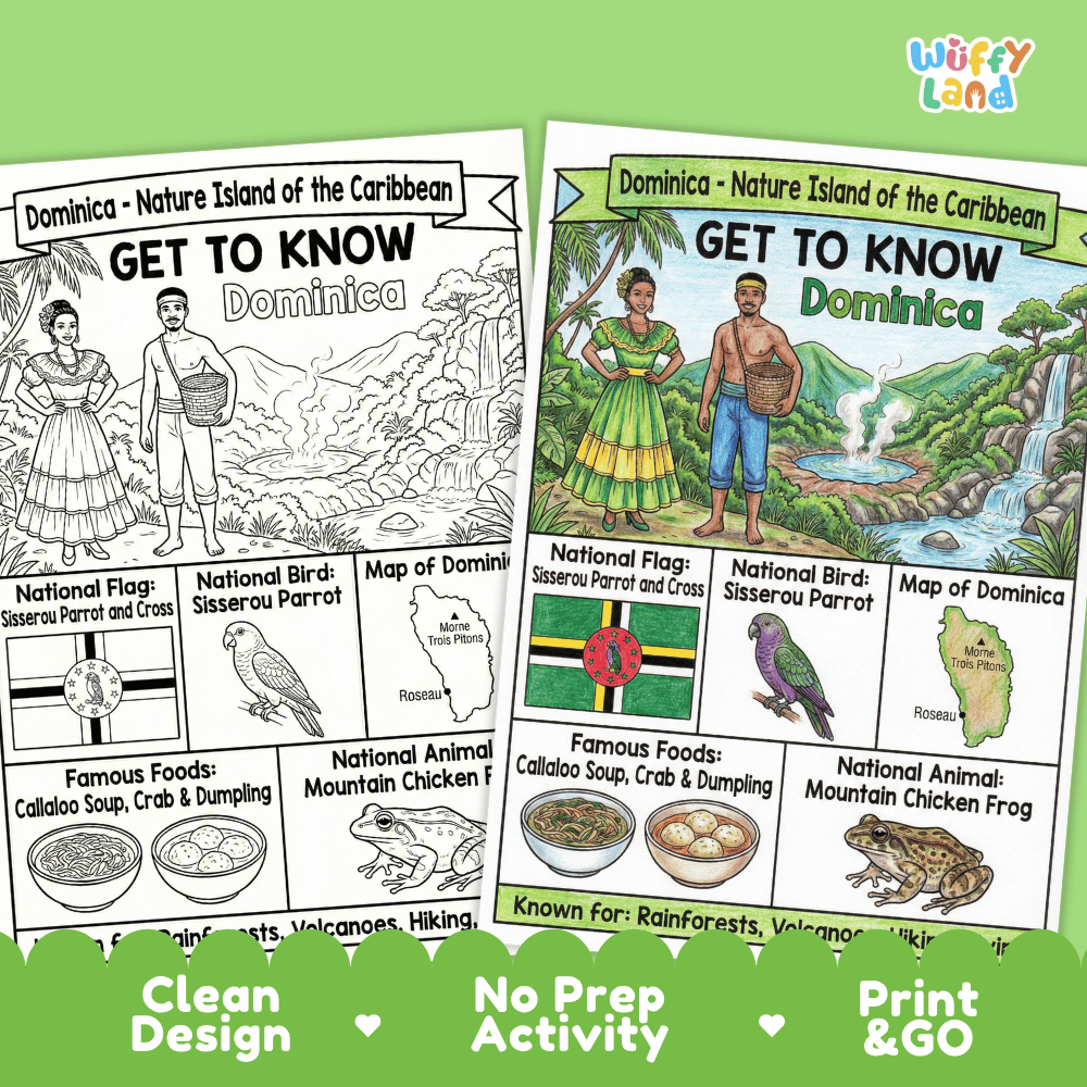 Dominica Geography Coloring Poster and Activity Worksheet