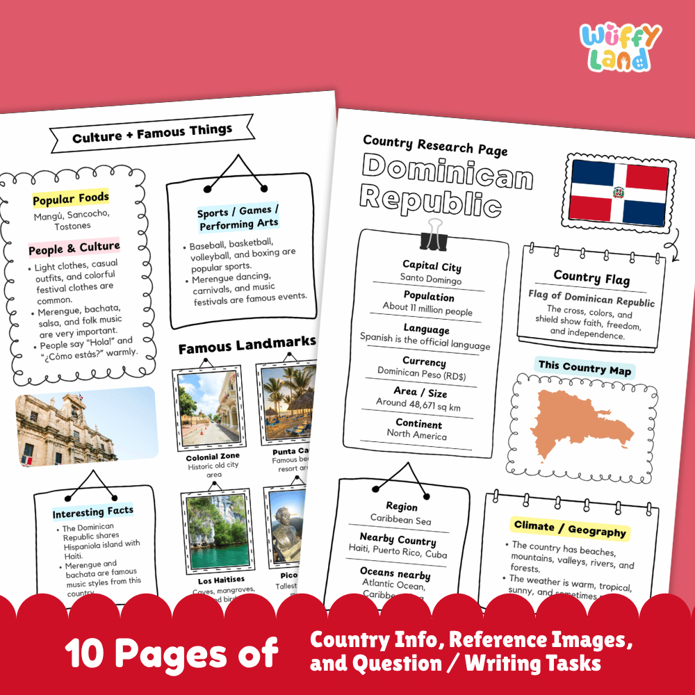 Dominican Republic Country Research Project Worksheets and Activity Pages