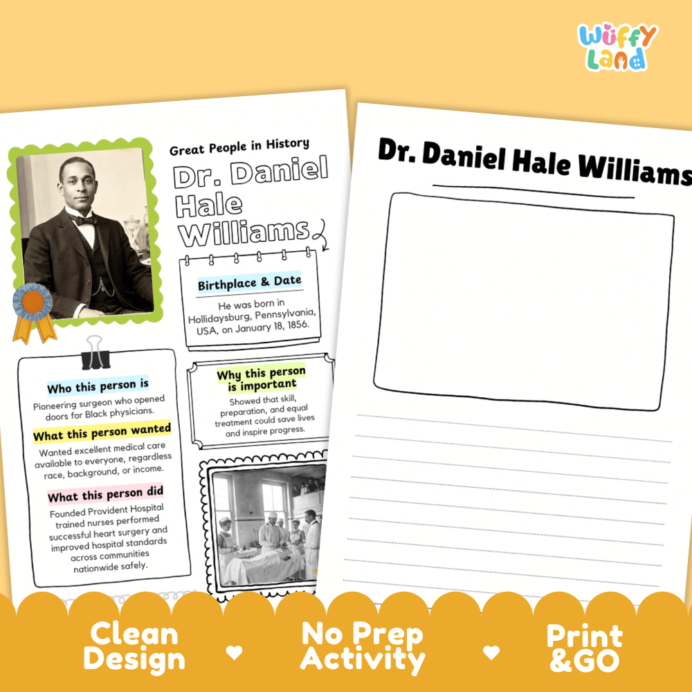 Dr. Daniel Hale Williams Famous People Research Page Worksheets and Biography Activity