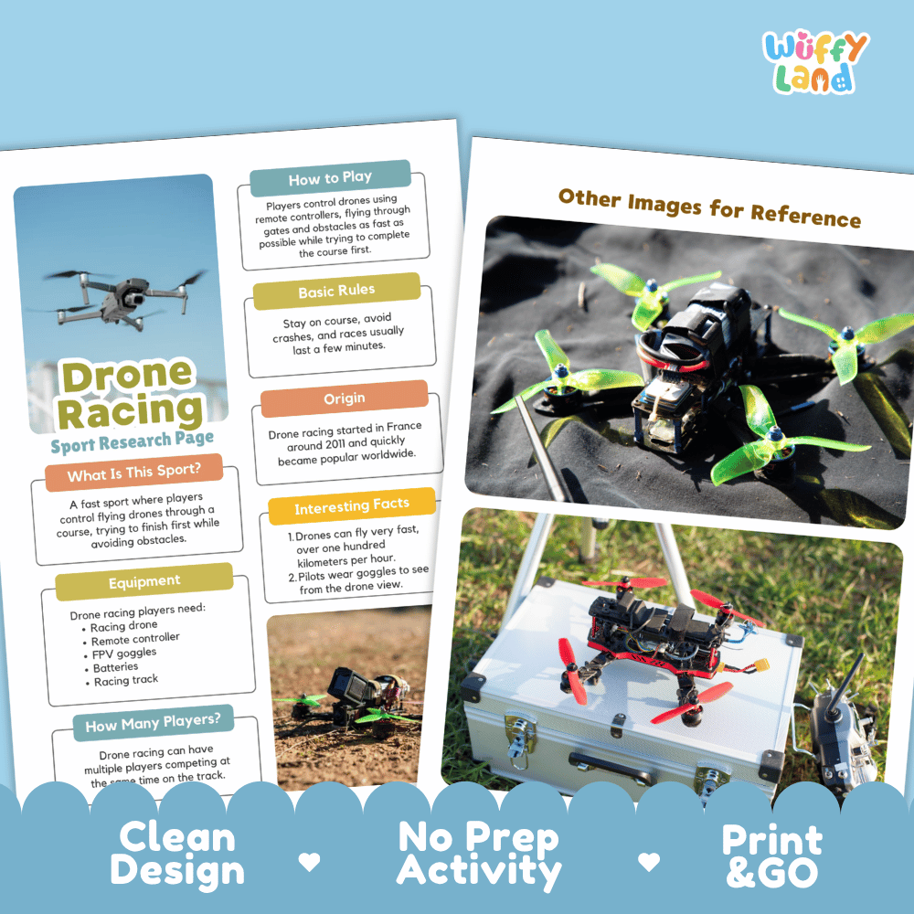 Drone Racing Sport Research Project Worksheets and Fact Sheet