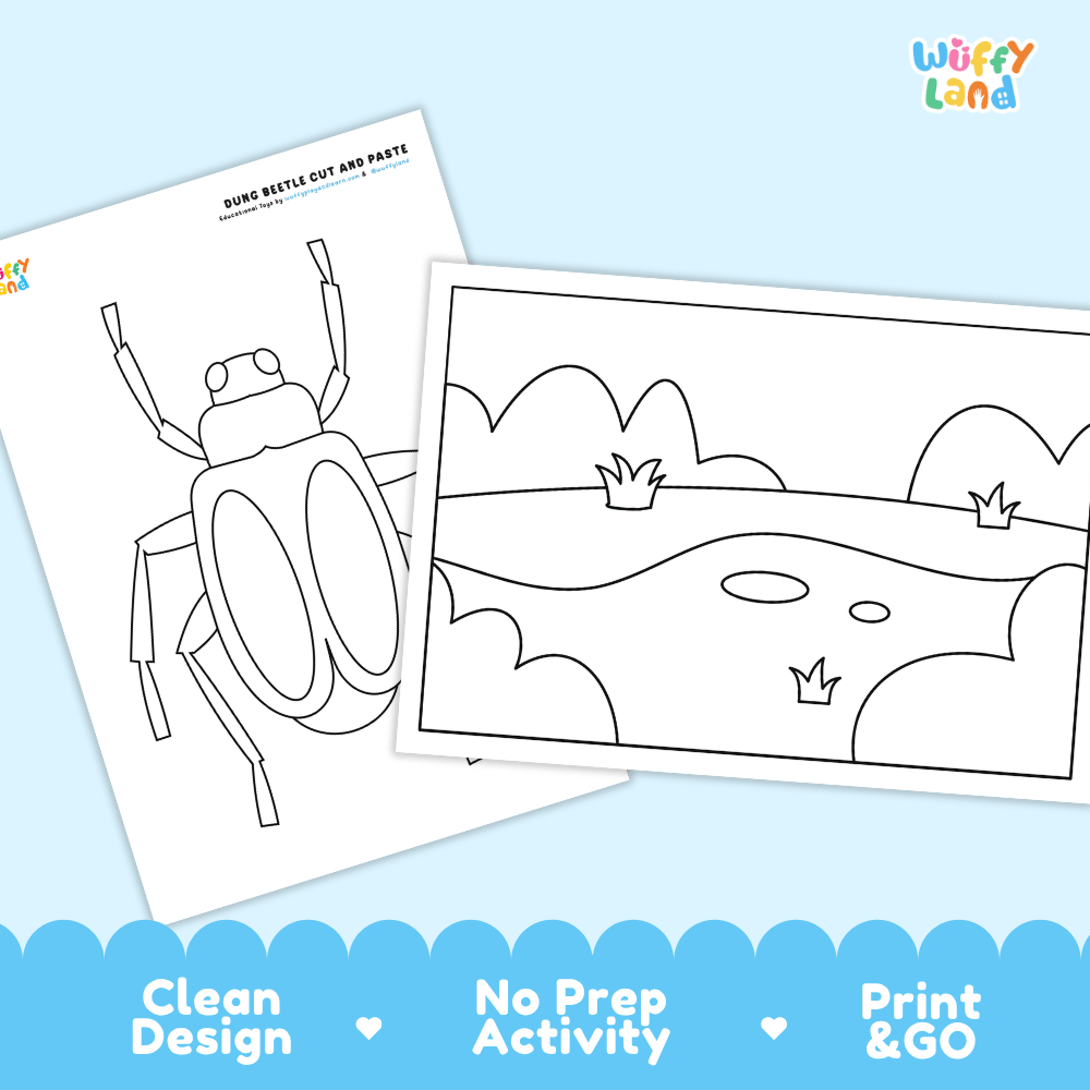 Dung Beetle Cut and Paste Craft and Coloring Activity Worksheets