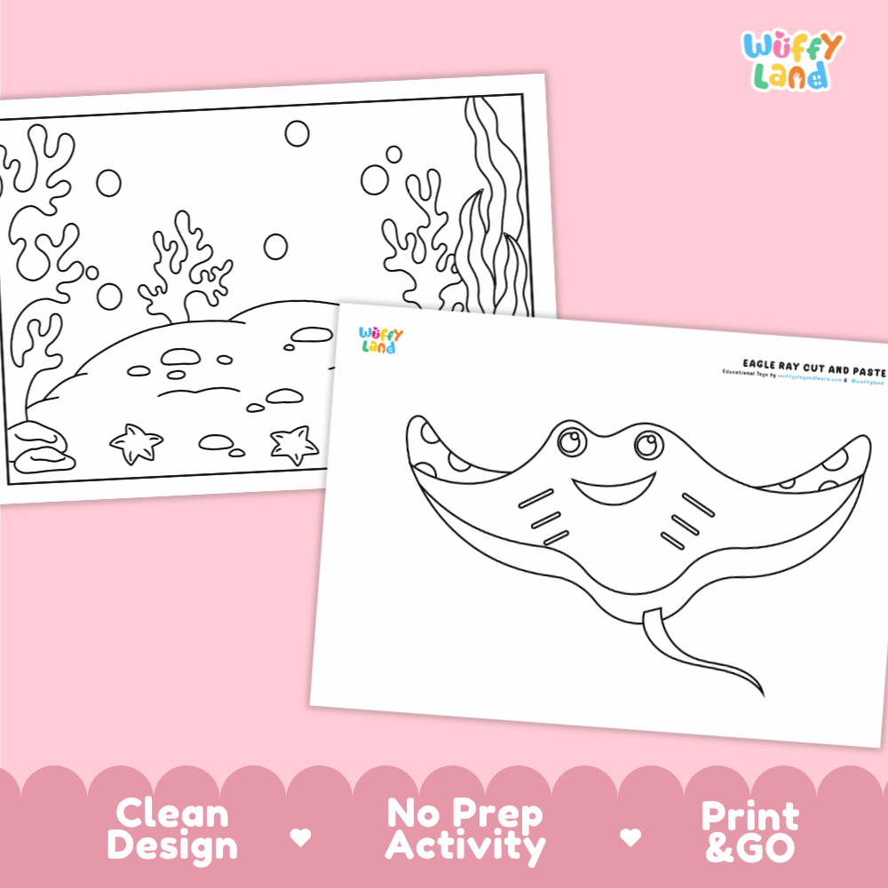 Eagle Ray Cut and Paste Craft and Coloring Activity Worksheets