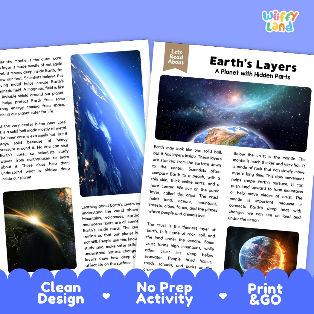 Teacher answer key page showing complete question solutions for Earths layers reading comprehension practice
