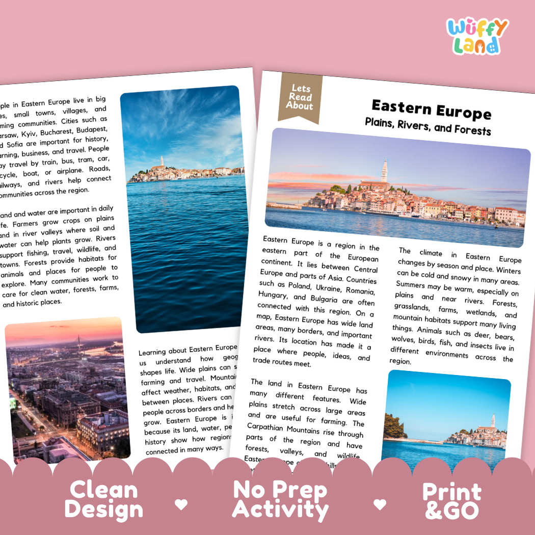 Teacher answer key page showing complete question solutions for Eastern Europe social studies reading comprehension practice