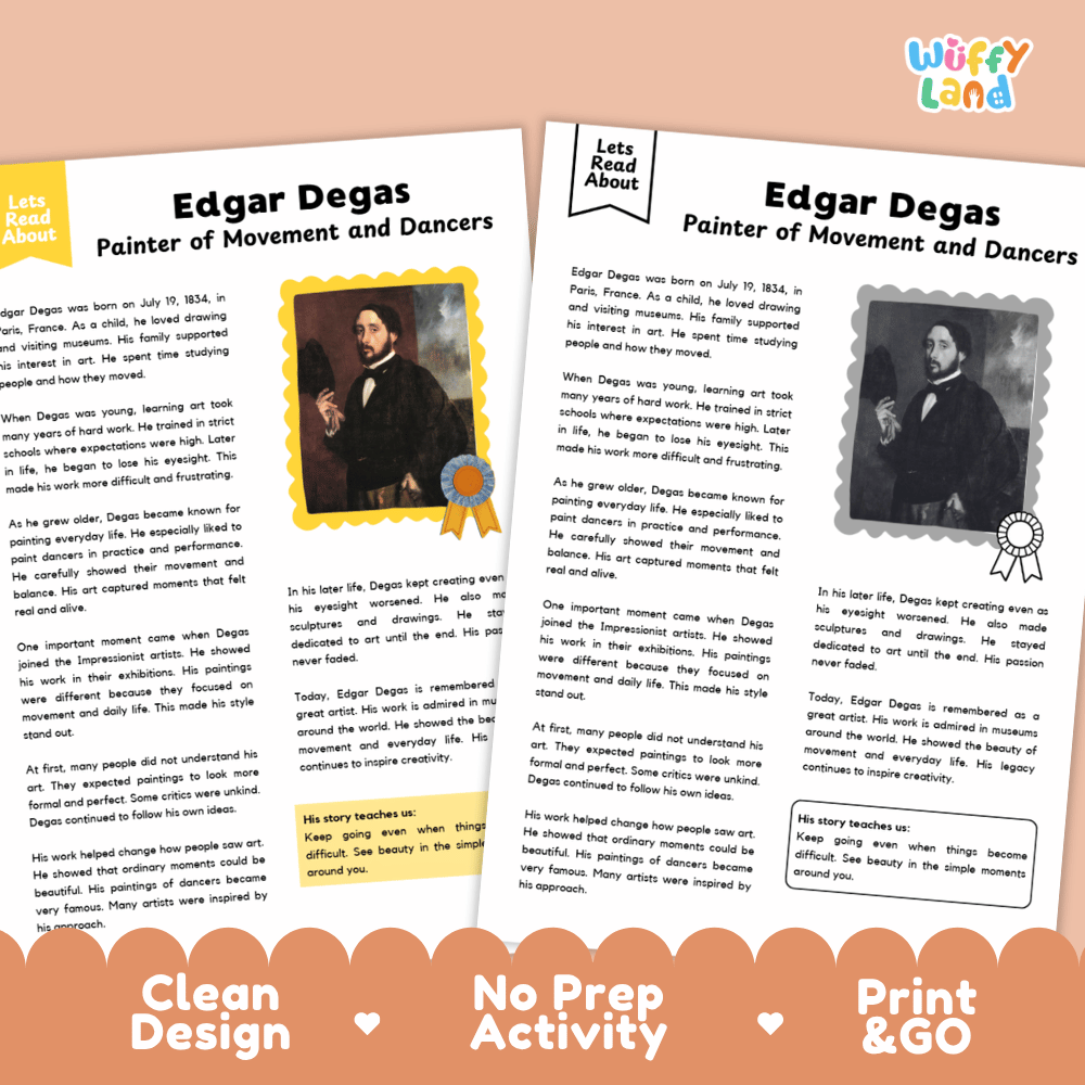 Edgar Degas Biography Reading Passage and Writing Activity Worksheets