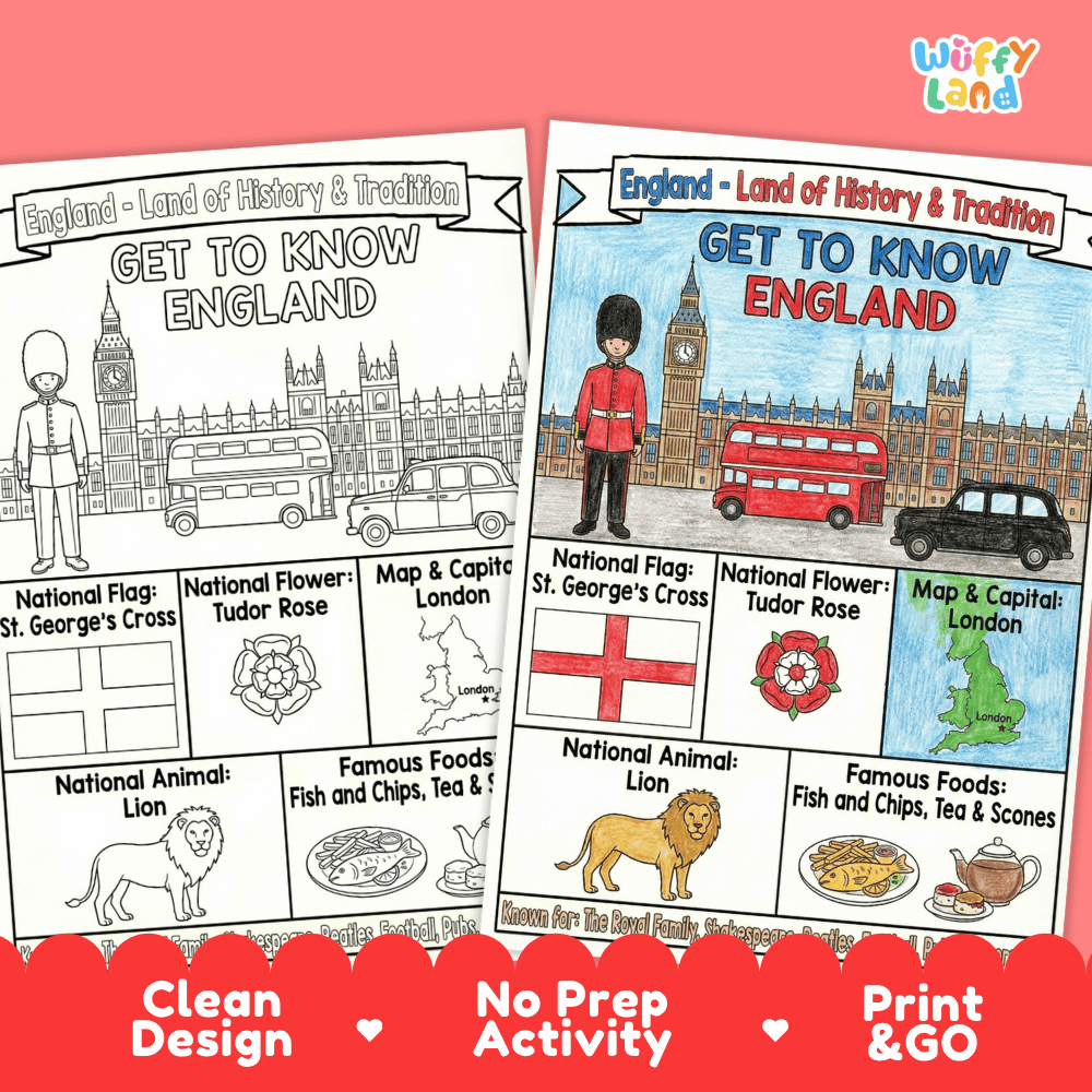 England Geography Coloring Poster and Fact Sheet Printables