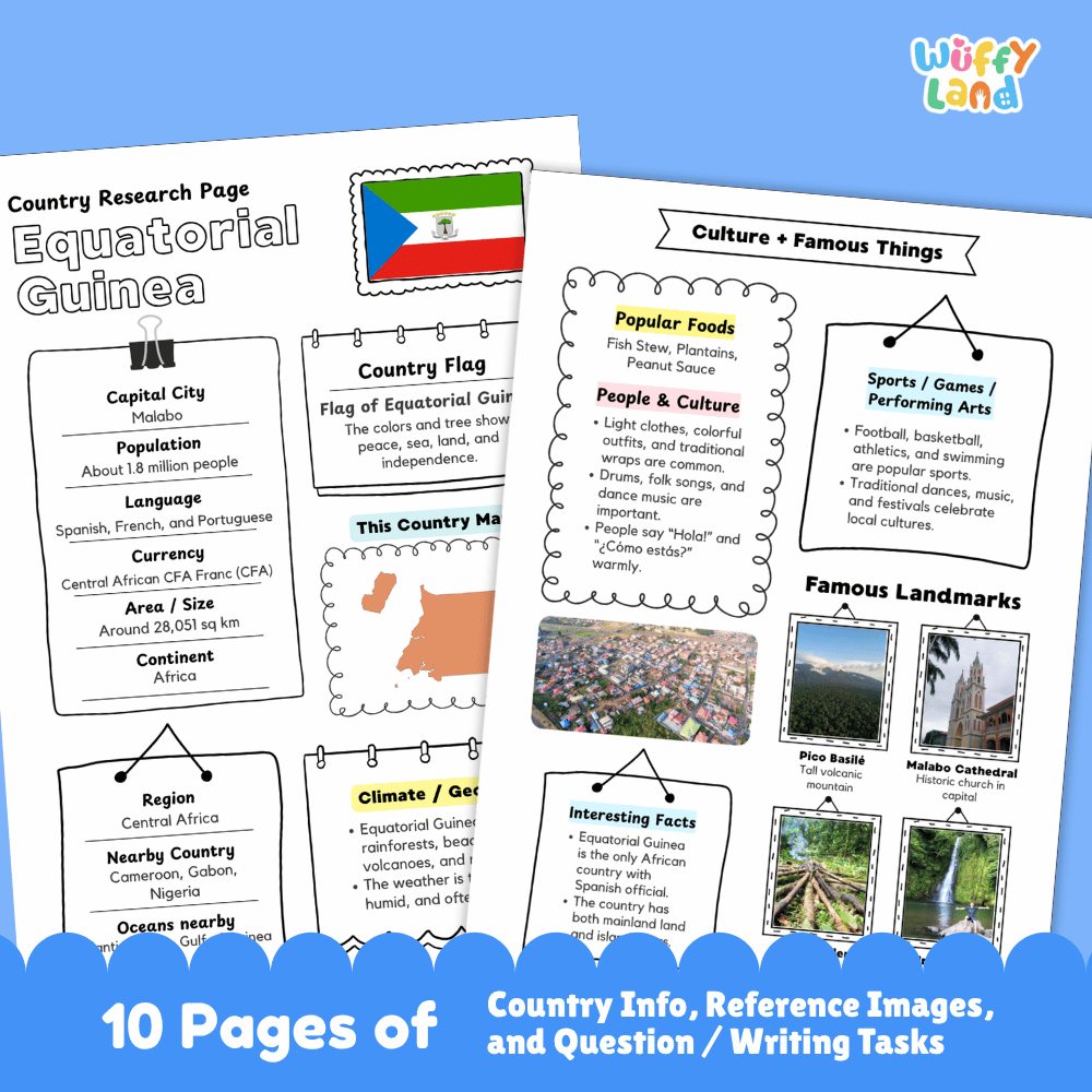 Equatorial Guinea Country Research Project Printable Worksheets and Activities