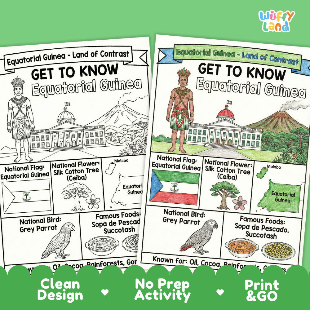 Equatorial Guinea Geography Coloring Poster | Country Study Research Worksheet Activity