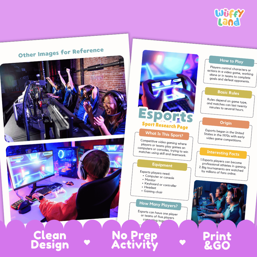 Esports Sport Research Project Worksheets and Fact Sheet