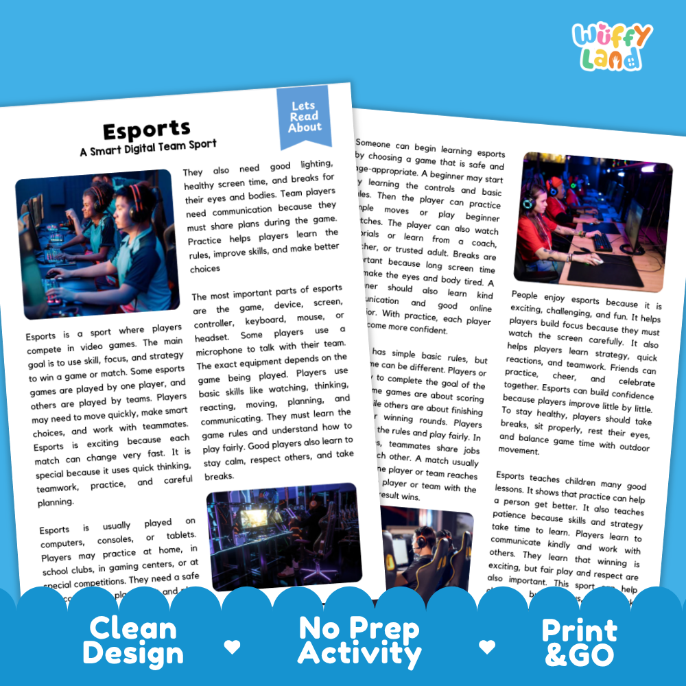 Esports Sports Reading Passages Worksheets and Comprehension Activity